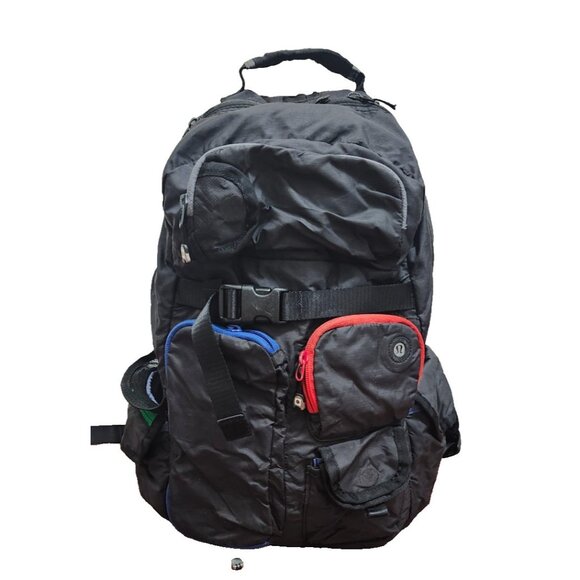 Lululemon Athletic Backpack Black Multicolor Pockets Nylon Gym Travel Bag - Picture 3 of 13